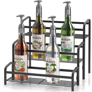 DTUQYX Coffee Syrup Organizer 3-Tier, 12 Bottles Capacity Coffee Syrup Rack,Metal Syrup Stand for Spice, Wine, Liquor, Bottle, Coffee Bar Station Racks Magnetic, No Installation