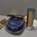 Nervure 175PCS Blue Plastic Plates - Blue Gold Plastic Dinnerware Set Disposable Include 50 Plates for Dinner and Dessert, 25Knives, 25Spoons, 25Forks, 25Cups, 25Napkins for Weddings & 4th of July (Navy)