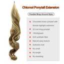 Chicmoi Chocolate Brown Ponytail Extainson with Blonde Highlight 32 Inch Flexible Wrap Around Ponytail Hair Extension Long Wavy Pony Tails hair Extension Synthetic Hairpieces For Women and Girls