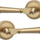 Amerdeco 2 Pack Champagne Bronze Dummy Door Handles, Decorative Non-Turning Door Lever with Door Knobs for Closet, French Double Doors, Pantries & Interior Push/Pull Doors.AM0034