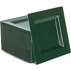 100 Pack Green Plastic Square Dessert Plates, 6.5" Disposable Salad Plates Heavy Duty Plates for Party, Wedding, Christmas, Easter