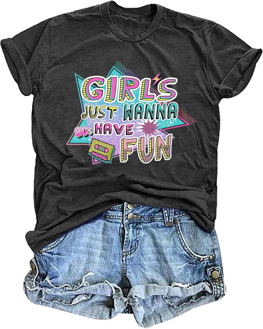 80s Shirts for Women Retro 1980s Party Tees 80s' Disco Music Gifts T-Shirts Tops (L)