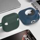 2 in 1 Silicone Case Compatible with AirPod 4 and AirTag 2/1, Shockproof Protective Skin Cover for AirPods 4th Generation with Cleaner Kit & Carabiner (Dark Blue)