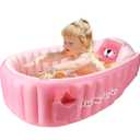 Inflatable Baby Bathtub Infant Anti-Slip Bath Seat Pool with Air Pump Travel Camping Portable Toddler Bath Tub Age 0-5 Years Old (Pink)