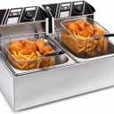 ADWAN Commercial Deep Fryer 20L /21.1QT, Electric Fryer Dual-Tank Fryer