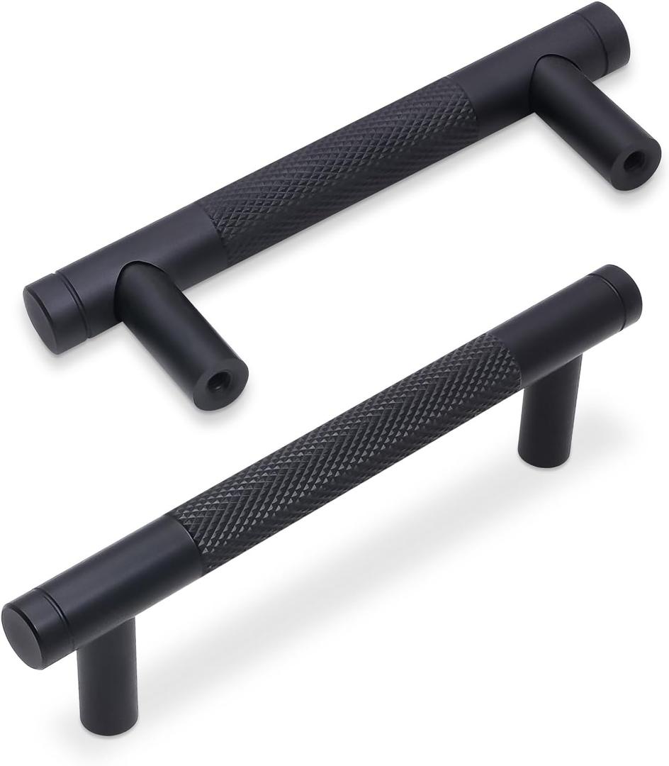 10 Pack 3Inch Matte Black Kitchen Cabinet Handles Knurled Cabinet Pulls Black Drawer Pulls Kitchen Hardware (3'' Hole Center(76mm))