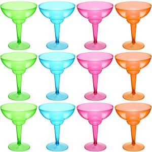 12 Pcs Plastic Margarita Glasses 12 oz Margarita Cups Mexican Theme Party Decorations Martini Glasses Bulk Cocktail Glass for Wedding Mexican Theme Carnivals (Multicolor)