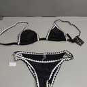 BIKINX Womens Swimsuits Sexy Thong Micro Bikini Ditsy Floral Two Piece Sets Bathing Suit Color Block Bandeau Swim Top (4-6, Solid Black)