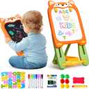 Joycat Adjustable Standing Toddler Art Easel with educatinal Accessories for Kid,4-in-1 Double-Sided Magnetic Chalkboard&Whiteboard,Dry Eraser Board,Detachable&Portable,Ideal Birthday Gift for 2-4,FOX