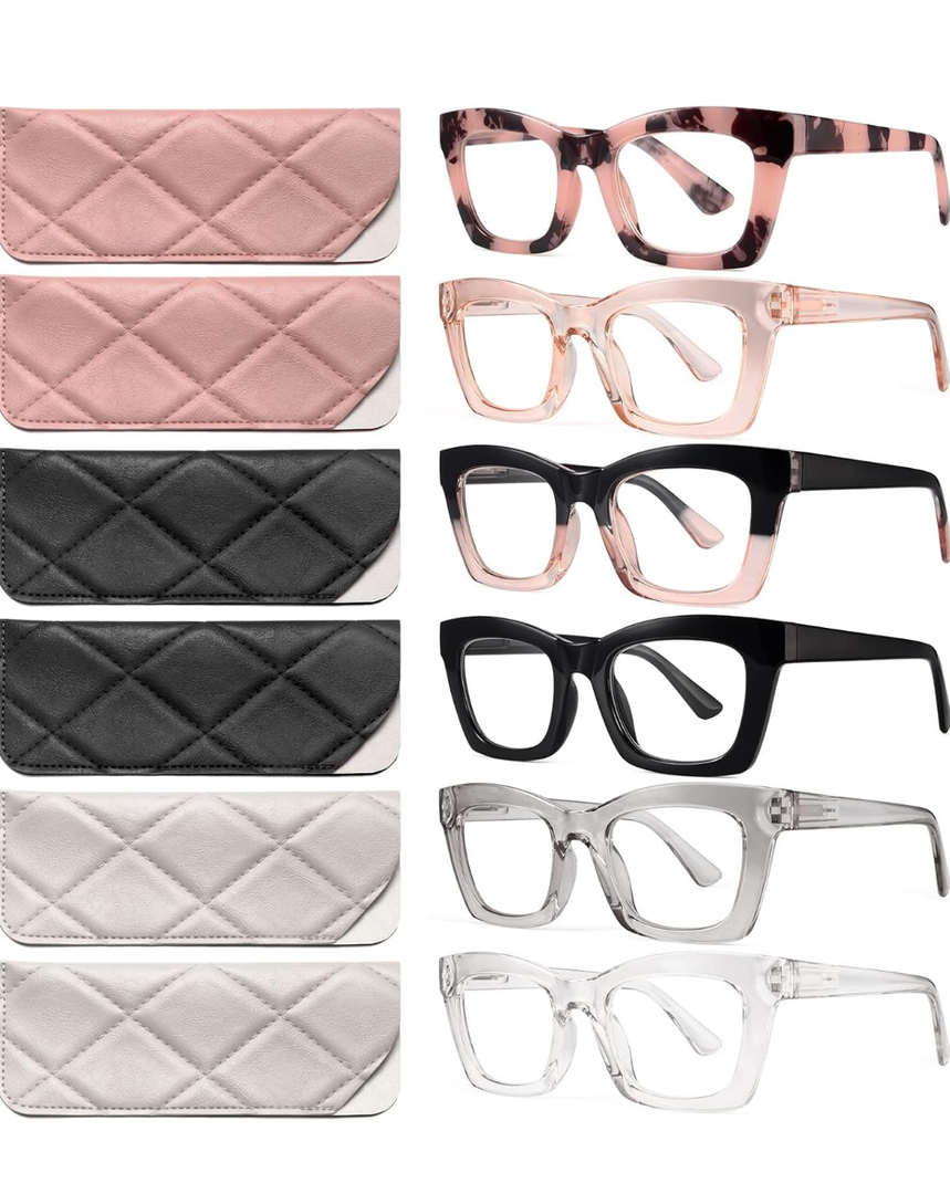 CCVOO 6 Pack Oprah Reading Glasses for Women, Eyeglasses, Blue Light Readers for Women, Computer Eye Glasses, Cheaters +2.25