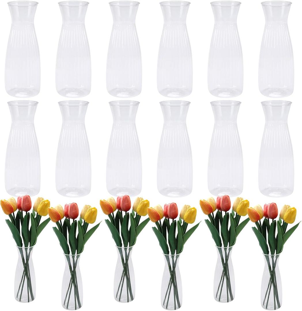18 Pcs Plastic Bud Vases Bulk, Small Clear Flower Containers, Shatterproof Crystal Bud Vases for Centerpieces, Wedding, Home Table Decorations, Formal Dinners