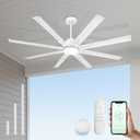 72 Inch Ceiling Fan with Light,Industrial Ceiling Fan with 8 White Aluminum Blades,Smart Fan Compatible with Alexa,Garage Outdoor/Indoor Fan for Patio and Living Room