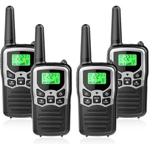 Walkie Talkies with 22 FRS Channels, MOICO Walkie Talkies for Adults with LED Flashlight VOX Scan LCD Display, Long Range Family, Radios for Hiking Camping Trip (Silver, 4 Pack)