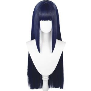 Half and Half Long Straight Blue Black Anime Wig with Bangs 31.5'' Dark Blue Nin-ja Costume Wigs Synthetic Hair for Women Halloween Party Daily