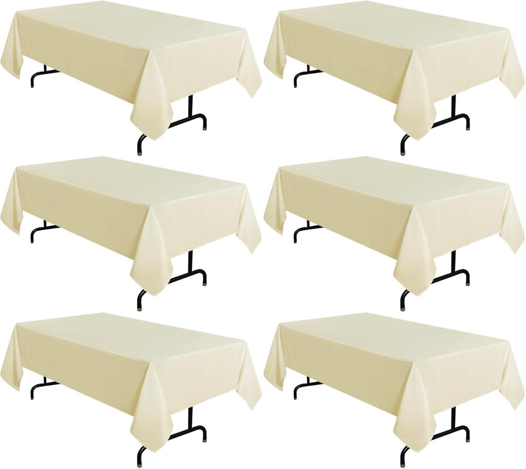 sancua 6 Pack Beige Tablecloth 60 x 102 Inch, Rectangle Table Cloth for 6 Feet Tables - Stain and Wrinkle Resistant Washable Polyester Table Cover for Dining Tables, Buffet Parties and Camping