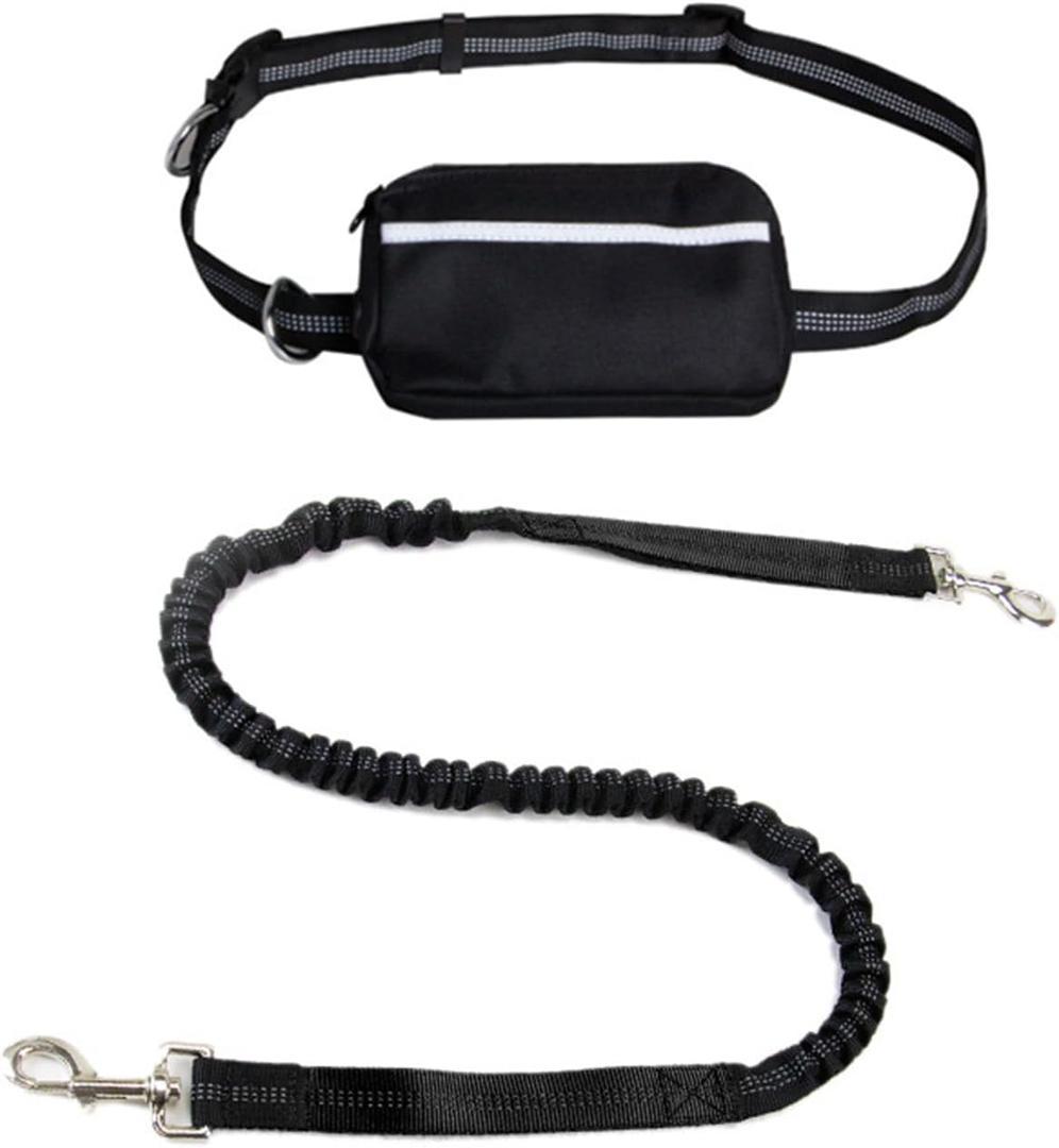 Dog Running Lead, Hands Free Dog Leash with Zipper Pouch, Dogs Walking Belt for Running and Walking The Dogs (Black)