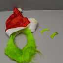 Q1nopo 3PCS Monster Cosplay with Furry Beard for Adults, Kids' Santa Hat with Beard, Monster Hat with Eyebrows for Christmas Party, Furry Green Costume