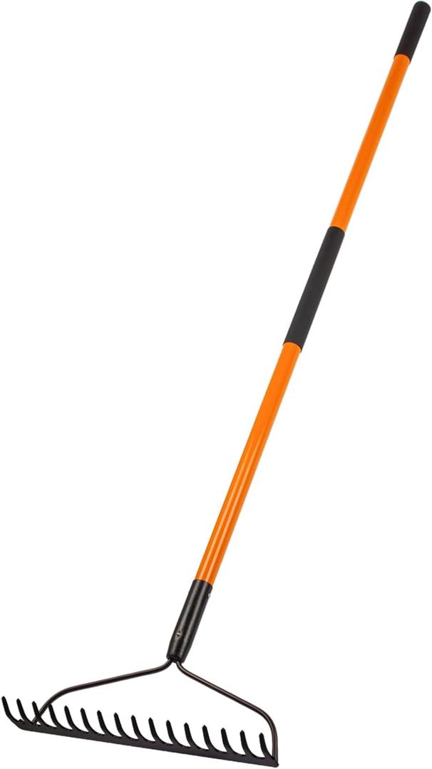 Nohovu Garden Rake - 14 Tine Heavy Duty Rake with 58 Inch Fiberglass Handle