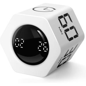 Productivity Timer 1, 5, 10, 30, 60 Minutes Preset, Desk Cube Timer with Gravity Sensor/Mute/Vibration for ADHD, Work, Study, Kitchen, Back to School (1, White)