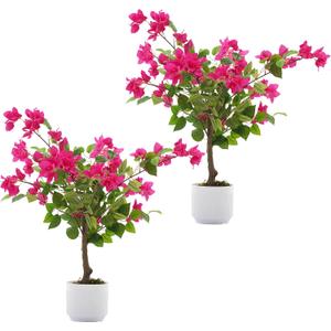 2 Pack Artificial Bougainvillea Tree, 2.5FT Faux Bougainvillea Plant with Vibrant Pink Flowers, Potted Fake Tree for Indoor Outdoor Home Office Garden Porch Decoration