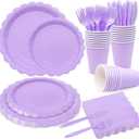 144Pcs Purple Party Supplies Purple Party Tableware Sets Serve 24 Guests Includes Paper Plates Cups Napkins For Wedding Baby Shower Birthday Party Decorations
