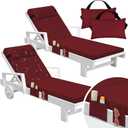 Tondiamo 2 Set Outdoor Chaise Lounge Cushions with Pillows and Storage, 72 x 21 x 3 Inch Outdoor Lounge Chair Seat Pads Outside Waterproof Chaise Cushion for Lawn Patio Furniture(Wine Red)