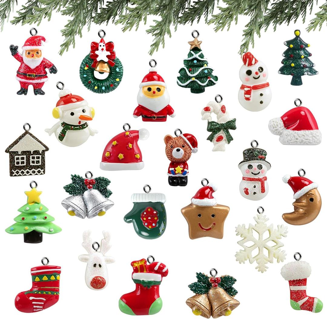 Naler 24PCS Mini Christmas Ornaments, Resin Design with Santa Claus, Snowman, Reindeer and More for Christmas Decoration