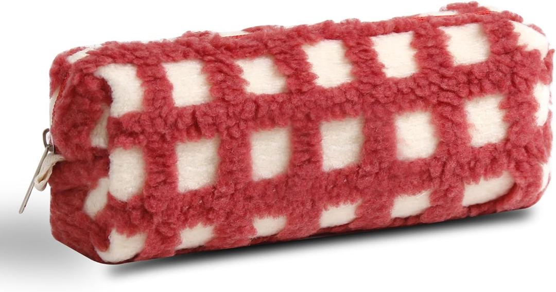 2 x Pencil Case Pen Case Office College School Storage Bag Pouch Holder Box Organizer Makeup Pouch Cosmetic Bag Aesthetic Cute Pencil Case for Girls Boys Kids (Red)