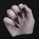 SINHOT Stiletto Press on Nails Extra Long Fake Nails with Glue Glossy False Nails with Black Gradient Designs Full Cover Almond Acrylic Nail 24pcs