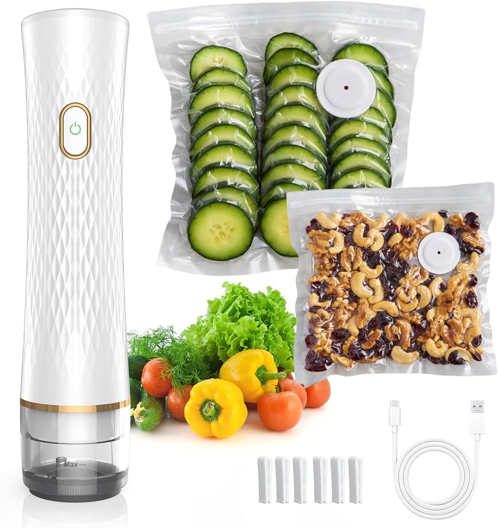 Handheld Vacuum Sealer for Food (Vacuum Sealer + 30 Reusable Bags) Powerful Compact Food Sealer, Portable Vacuum Sealer for Kitchen, 10X Fresh Logner Seal Meal Saver