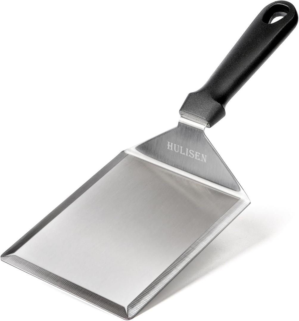 HULISEN Stainless Steel Large Grill Spatula - 6 x 5 Inch Heavy-Duty Metal Spatula with Cutting Edges, Kitchen Griddle Accessories, Smashed Burger Turner Scraper for BBQ Grill and Flat Top Griddle