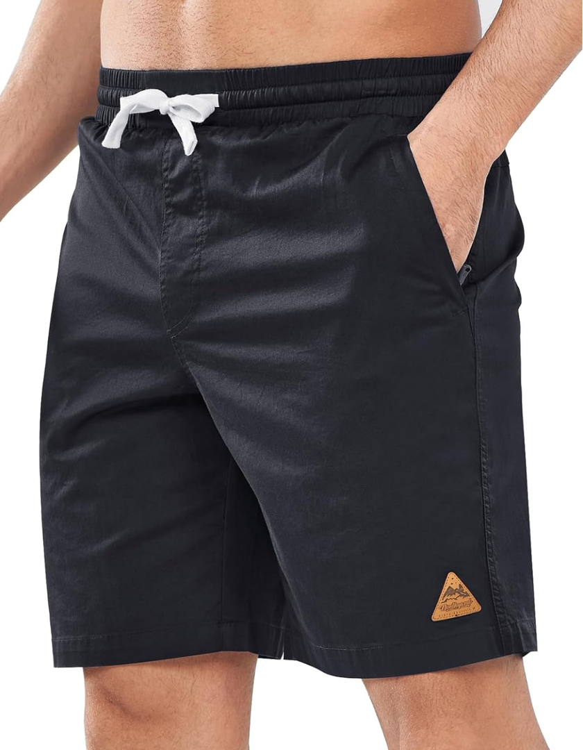 NORTHYARD Mens Casual Shorts-Cotton 9" Golf Hiking Drawstring Elastic Waist Work Shorts with Zipper Pockets Medium