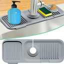 Sink Splash Guard Kitchen Gadgets - Silicone Faucet Handle Drip Catcher Tray Mat, Sink Protectors for Kitchen Sink, Water Splash Guard Behind Faucet as Dish Soap Sponge Holder for Kitchen Bathroom RV