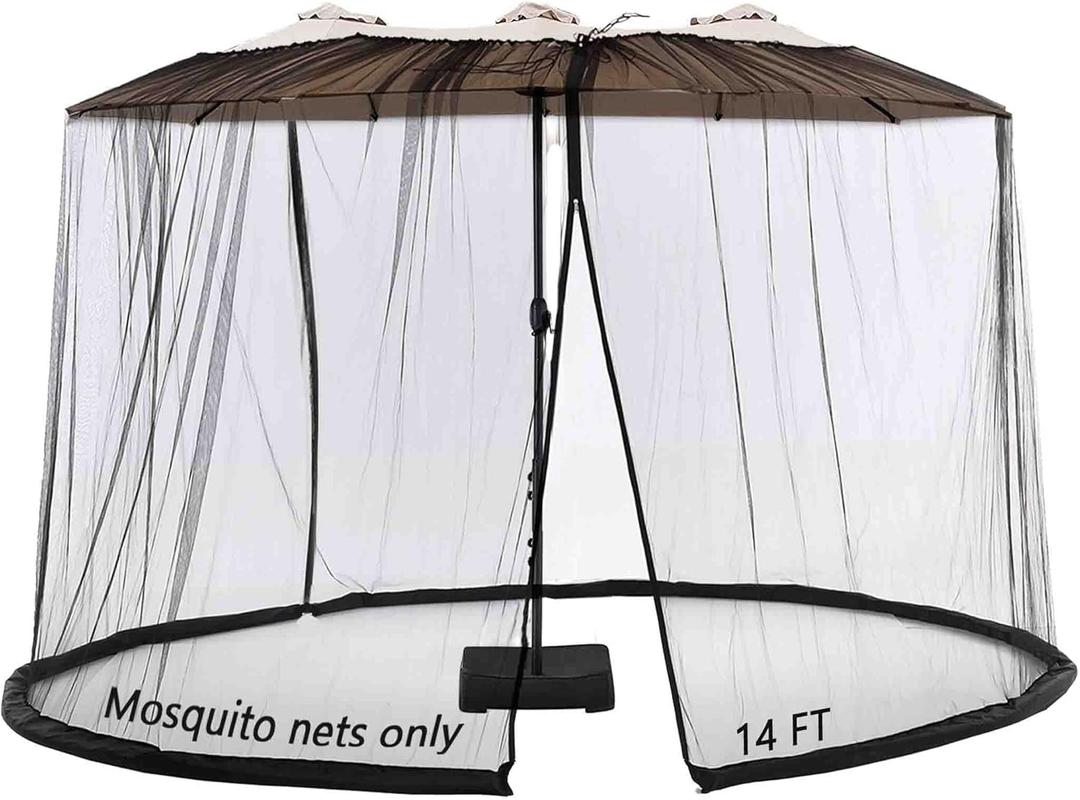 14FT Black Outdoor Umbrella Net, Suitable for Patio Gazebo and Double Sided Patio Umbrella, Tear-Resistant Mesh Fabric, Easy Installation