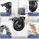 Side Mount Plate Caster Wheels - Thickened L-Shaped Mounting Heavy Duty 1600 LBSSet of 4 with Brake360 SwivelLockingCastor Wheels for FurnitureCartsCabinetTable (Black, 4inches)