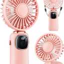 Portable Handheld Fan, 4000mAh Battery Operated Fan with LED Display, Handheld/Neck/Desk 3 in 1 Personal Small Fan, 90 Foldable Desk Fan with Base, 5 Speed Lash Fan Makeup Fan for Women (Pink)
