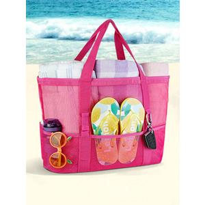 Large Mesh Beach Bag with Zipper Pocket - Family Size Tote for Pool, Cruise & Vacation Essentials - Sandproof & Lightweight Beach Tote Bag for Toys & Gear