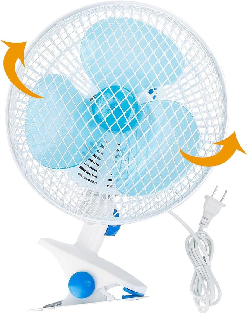 KOCASO Oscillating Clip-on Fan, 8.6" Portable Quiet Fan w/ 2-Speed, Sturdy Clamp, 90 Adjustable Tilt, Auto Rotation, Ideal for Office,