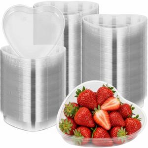 Tanlade 100 Pack Heart Clear Plastic Bowls Disposable Large Plastic Party Bowls 7" x 7" x 1.18" Valentine's Day Heart Shaped Tray for Dessert, Ice Cream, Fruit, Salad, Snack and More Cold Food