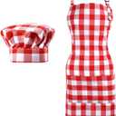 SATINIOR 2 Pcs Chef Costume for Women Men Chef Hat Apron Set for Adult Baker Apron Hat for Cooking Cosplay(Red, White,Plaid Style)