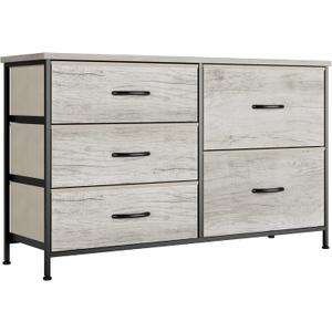 Nicehill Dresser for Bedroom with 5 Drawers Organizer, Wide Chest of Drawers for Closet, Clothes, Kids, Baby, TV Stand with Storage Drawers, Fabric Drawers, Light Wood Grain