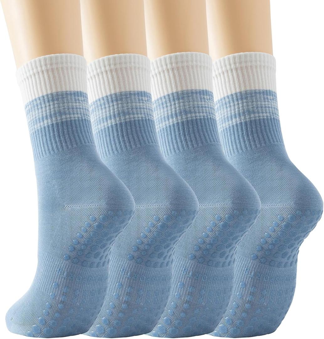 GUUNIEE Pilates & Yoga Socks for Women with Non-Slip Grip for Barre, Ballet,Hospital & Barefoot Workout 2/4 Pairs Breathable (Blue)