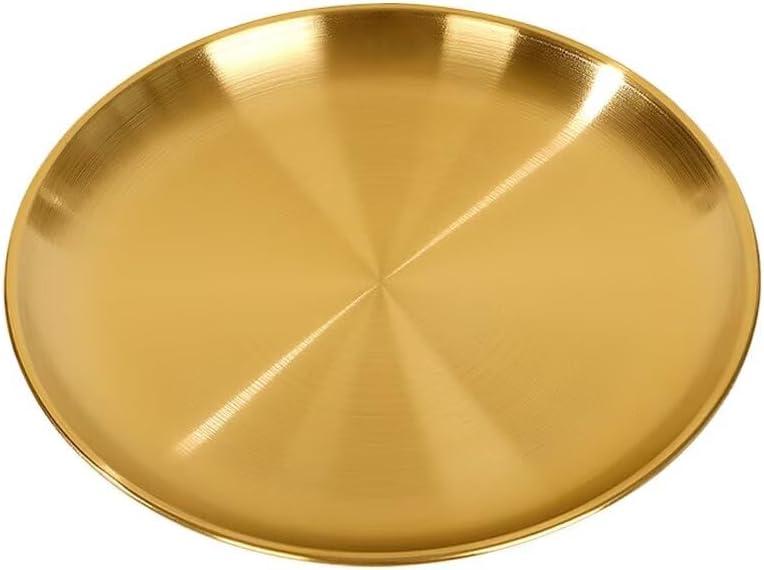 Serving Trays 7.9in Stainless Steel Decorative Tray Round Gold Tray for Kitchen Wedding Party Coffee Table Dishwasher Safe