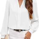 Avanova Women V Neck Long Sleeve Tops Casual Basic Work Blouses Business Shirts White X-Large