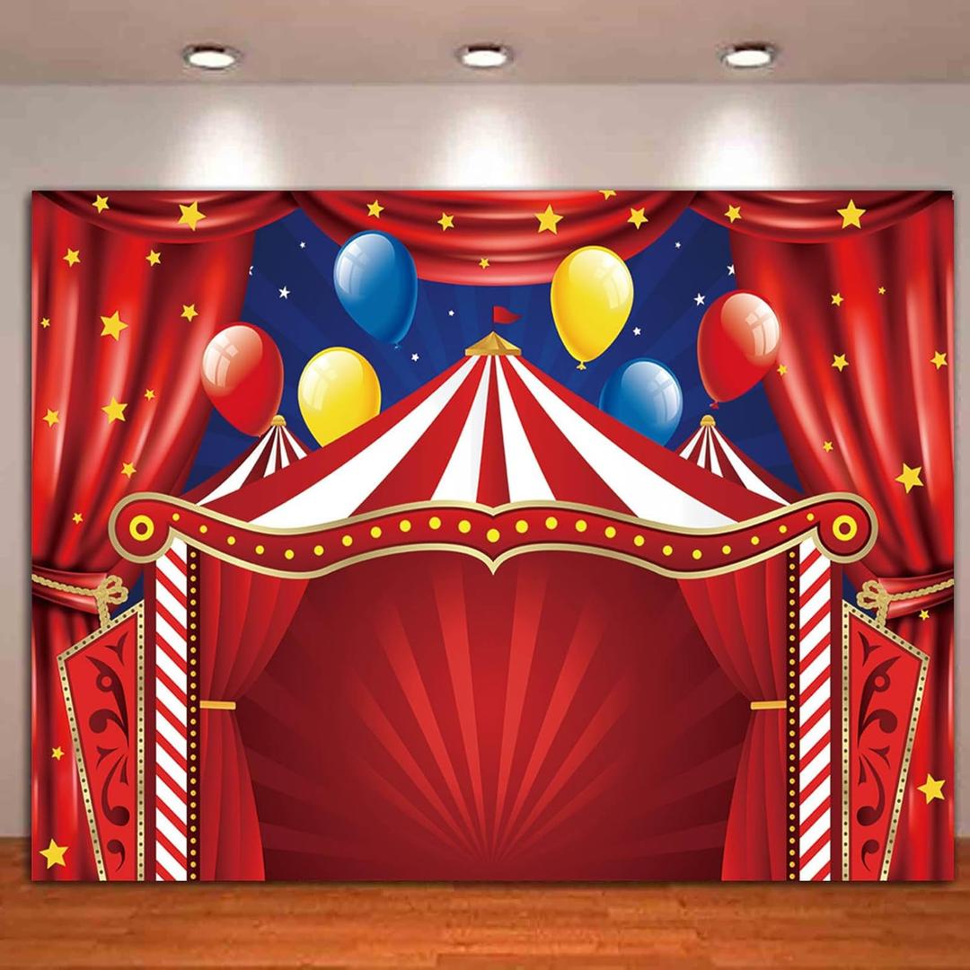 Red Circus Tent Backdrop Big Top Carnival Themed Birthday Party Photo Background Newborn Baby Shower Photography Booths Banner Decorations Supplies, 60x80