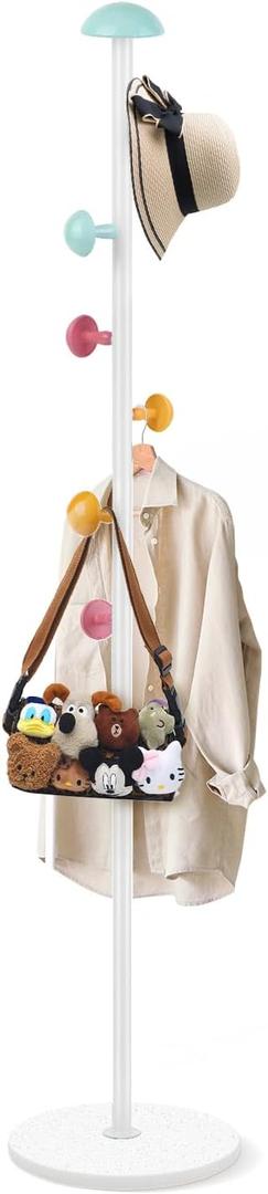 Mushroom Coat Rack, Metal Coat Tree Stand with 7 Hooks and 2 Adjustable Height, Coat Rack Freestanding, Easy to Assemble Coat Tree Stand Clothes Hanger for Entryway, Hallway, Bedroom, White