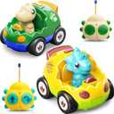 Kidz do 2 Pack Dinosaur Remote Control Cars for Toddlers 2 3 4 5 Years Old - Easter Birthday Gift Ideas for Boys Ages 2-5, Kids Dino Toys RC Vehicle with Lights and Music for Family Fun(Yellow Green)