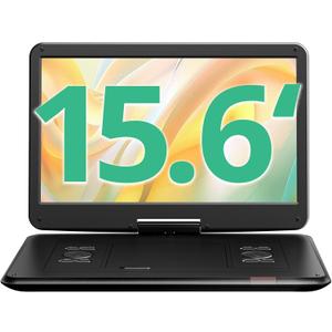 YOTON 17.5" Portable DVD Player with 15.6" HD Swivel Screen for Car and Kids, 4-6 Hours Working Time with Built-in Battery, Dual Stereo Speakers, USB/SD/AV/Audio/Gamepad Support [Not Support Blu-Ray] (Black)