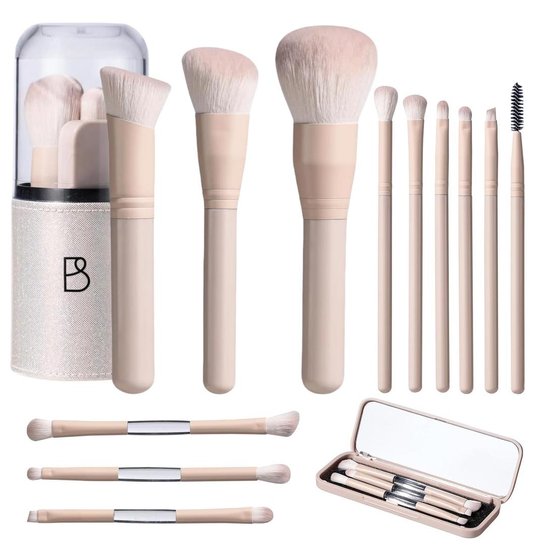 BS-MALL Makeup Brush Set Travel Mini Makeup Brushes Synthetic Kabuki Brush Set Foundation Powder Blending Concealer Eye shadows Blush Cosmetics Brushes with Organizer Holder& 3 Mini Eyeshadow Brush