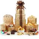 Broadway Basketeers Festive Gift Basket Tower – Gourmet Food Gifts with Chocolates, Cookies, Snacks & Treats - Christmas Gift Tower for Celebration, Birthday, Corporate & Thank You Occasions, Best By: End Jan 026